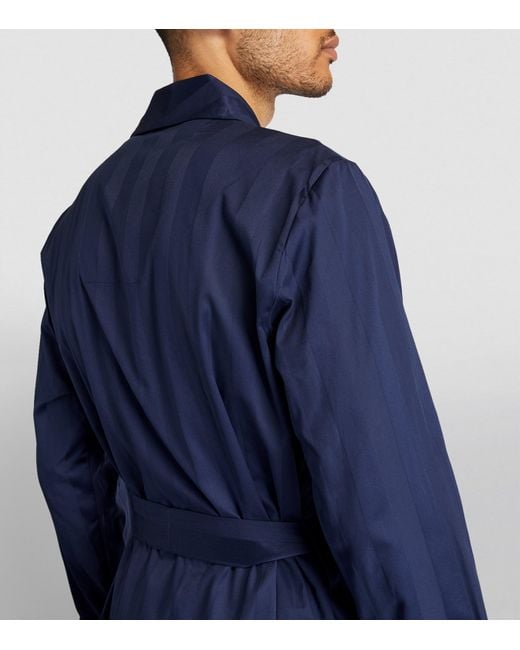 Derek Rose Blue Satin Striped Robe for men