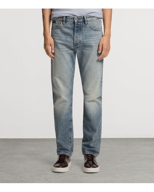 Boss Blue Stonewashed Straight Jeans for men