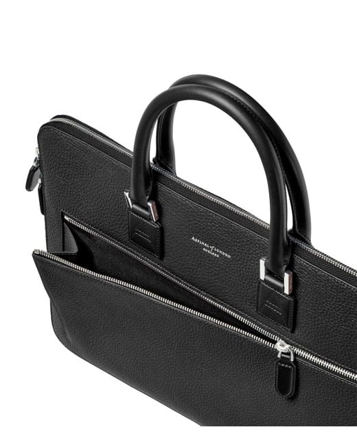 Aspinal Black Leather Connaught Briefcase for men