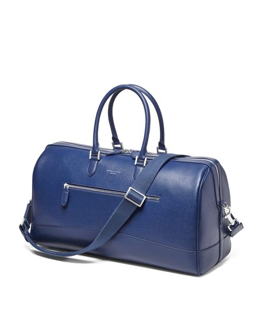 Aspinal Blue Leather City Holdall for men
