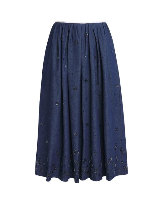Maje Blue Denim Embellished Midi Skirt
