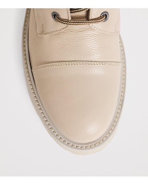 Eleventy Natural Leather Shearling-Trim Ankle Boots