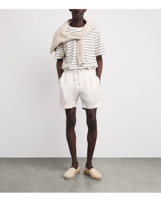 Ralph Lauren White Silk-Linen Drawstring Shorts for men