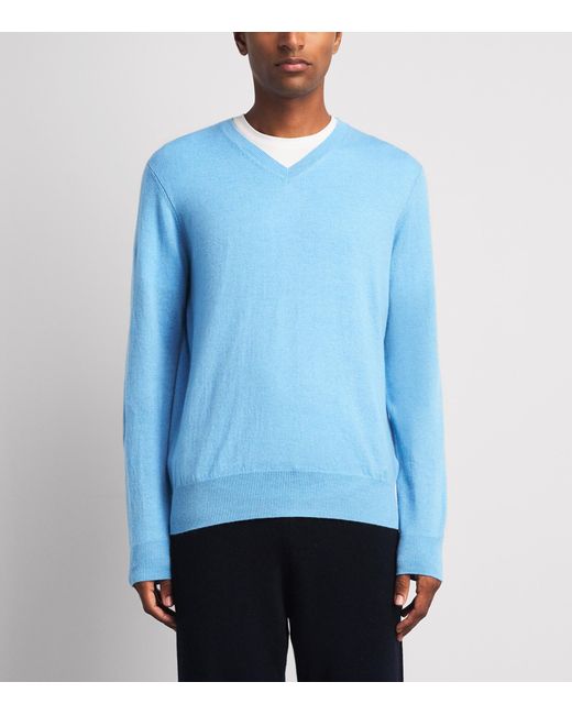 Allude Blue Cashmere V-Neck Sweater for men