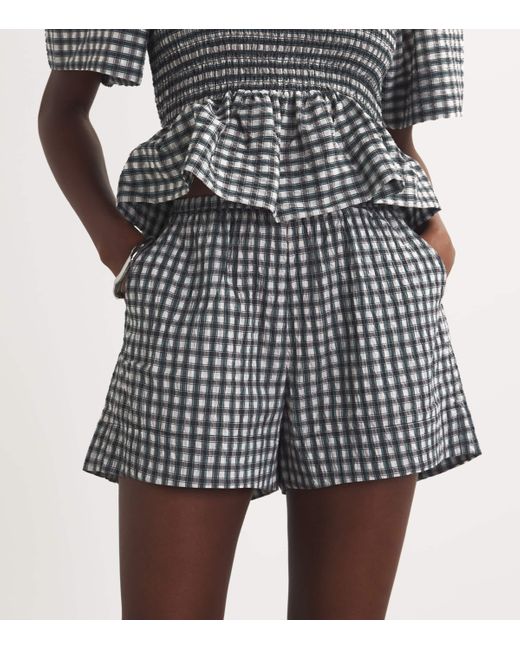 Ganni Gray Seersucker Check Shorts