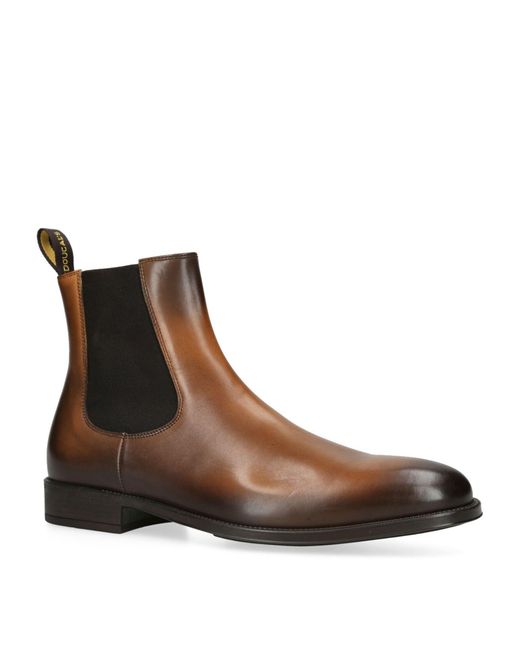 Doucal's Brown Leather Flex Chelsea Boots for men