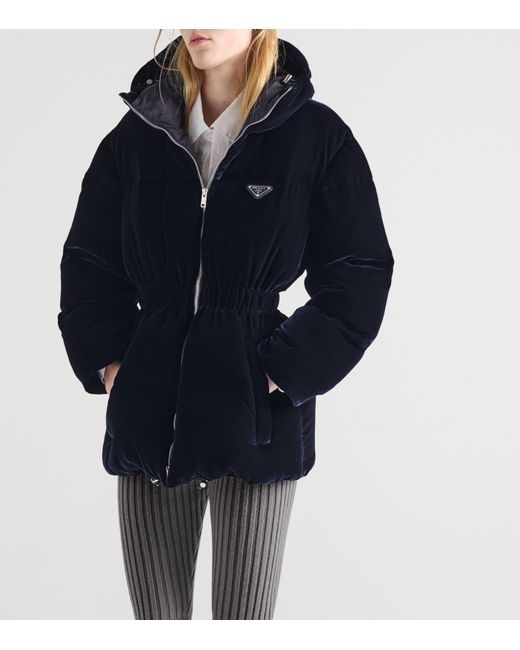 Prada Blue Velvet Down Jacket