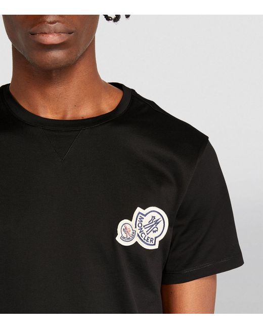 Moncler Black Cotton Logo-patch T-shirt for men