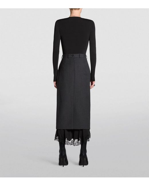 Balenciaga Black Lace-trim Pinstripe Pencil Skirt