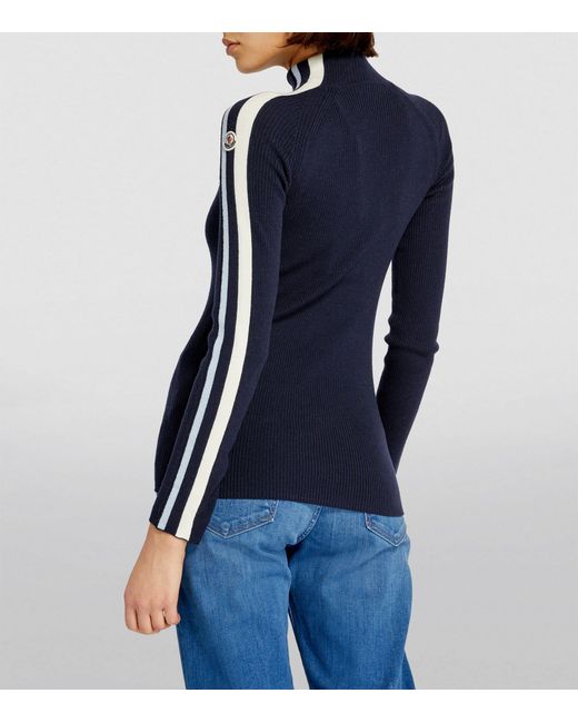 Moncler Blue Wool Stripe-detail Sweater