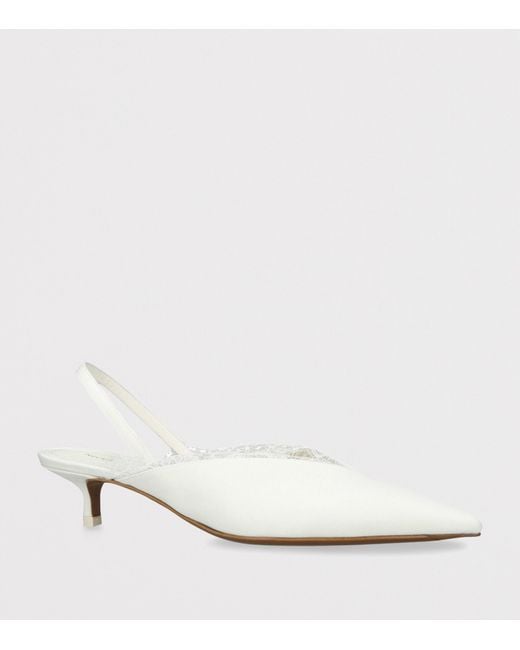 Neous White Crepe Lace-Trim Irena Slingback Pumps 40