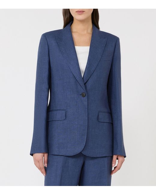 Weekend by Maxmara Blue Linen Single-Breasted Blazer