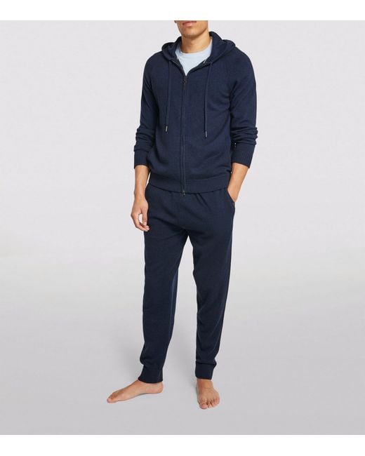 Derek Rose Blue Cashmere Zip-Up Hoodie for men