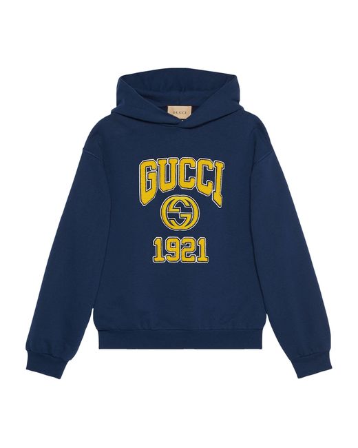 Gucci Blue Cotton Jersey Logo 1921 Hoodie for men