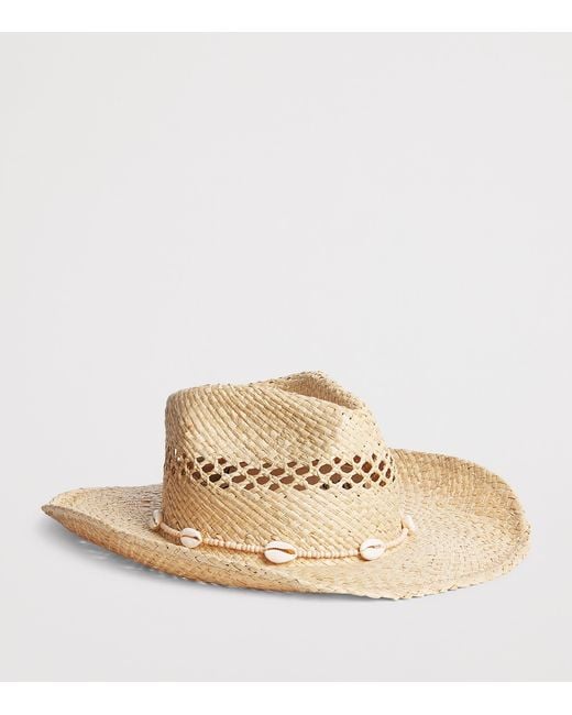 Lack of Color Natural Raffia Seashell-Embellished Cowboy Hat