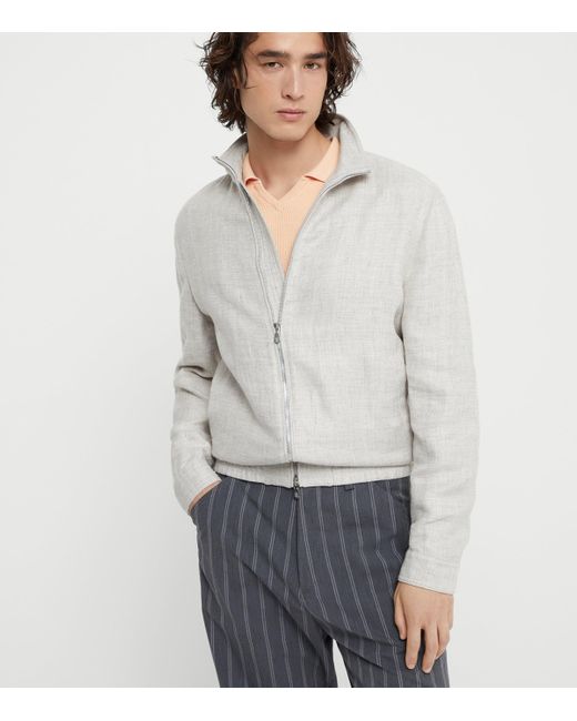 Brunello Cucinelli Gray Linen, Wool And Silk Bomber Jacket for men