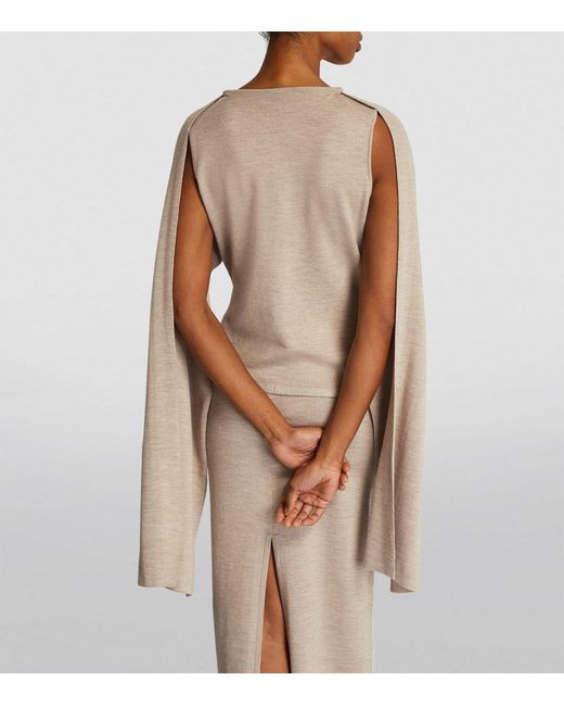 Magda Butrym Natural Wool-silk-cashmere Draped-sleeve Top