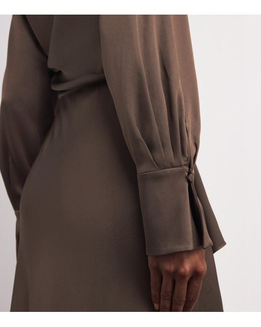 Jonathan Simkhai Brown Satin Draped Talita Midi Dress