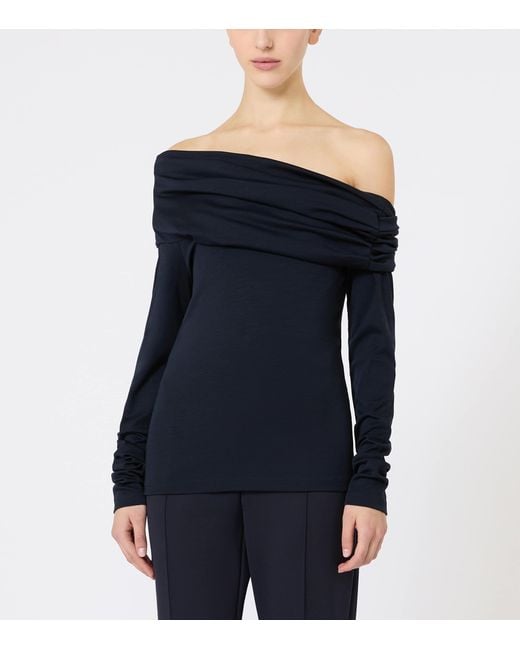 Max Mara Black Virgin Wool Draped Blouse