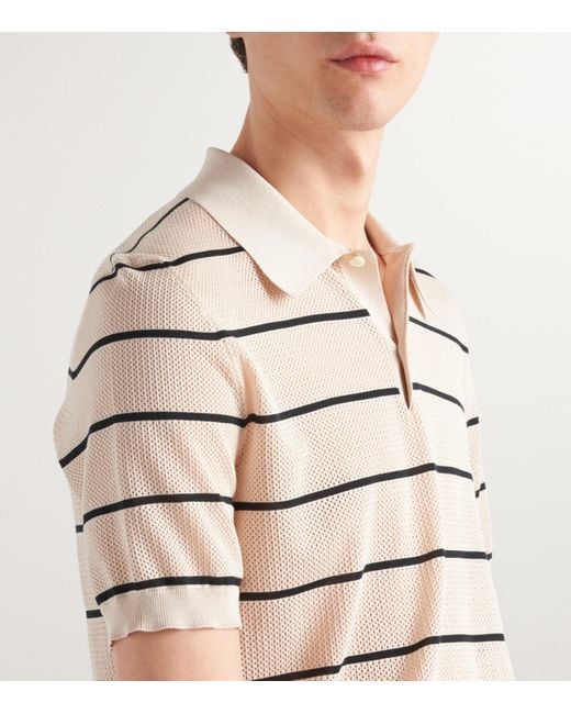 Prada White Silk-Cotton Striped Polo Shirt for men