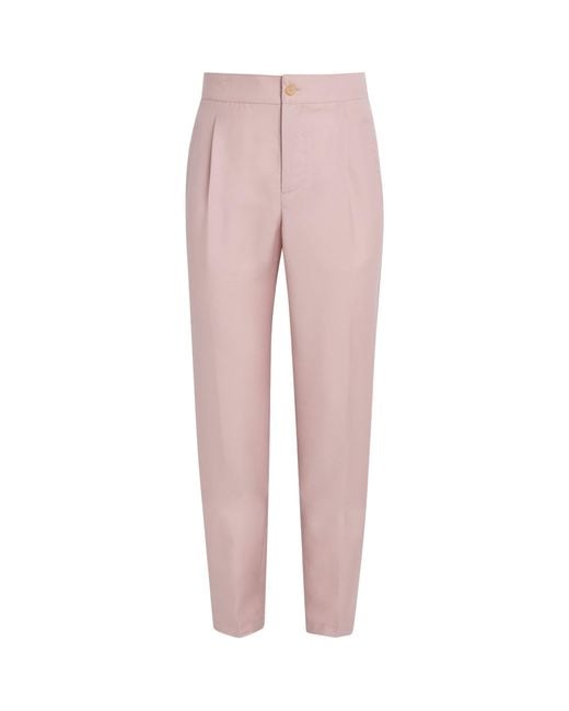 Isaia Pink Wool-Mohair-Silk Comfort Trousers for men