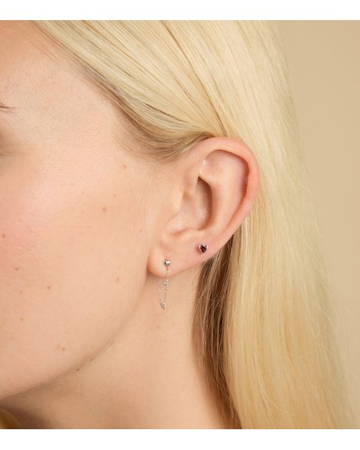 Astrid & Miyu Metallic And Garnet Heart Single Stud Earring