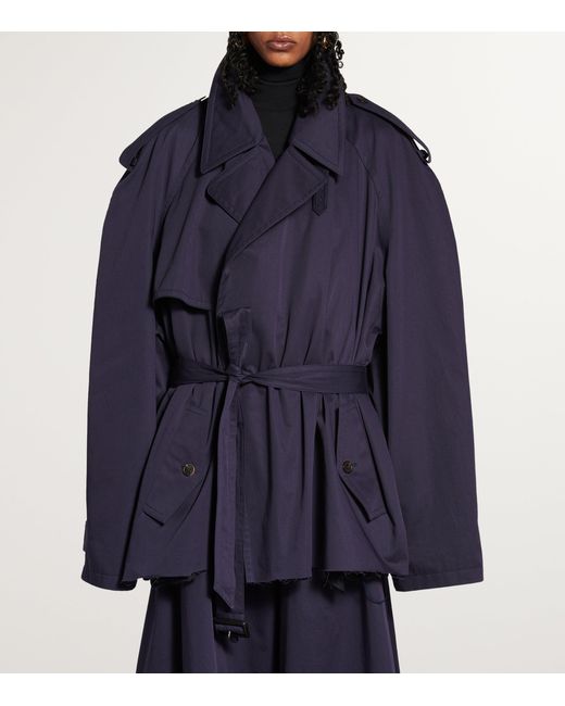 Balenciaga Blue Oversized Cotton Cropped Trench Coat