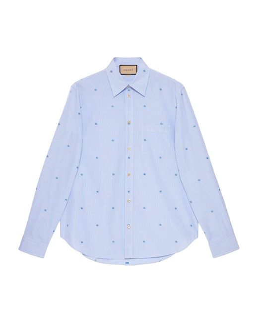 Gucci Blue Embroidered Logo Shirt for men