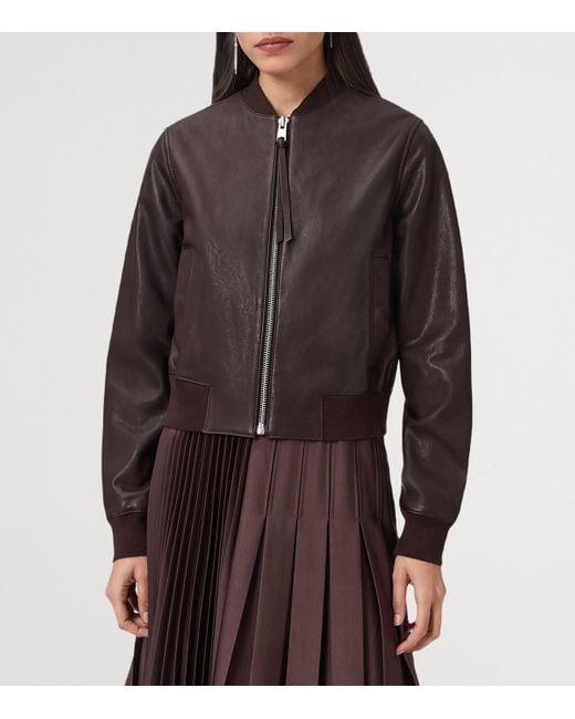 AllSaints Brown Leather Orten Bomber Jacket