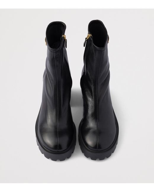 Prada Black Nappa Leather Logo Stretch Booties Ankle Boots 85
