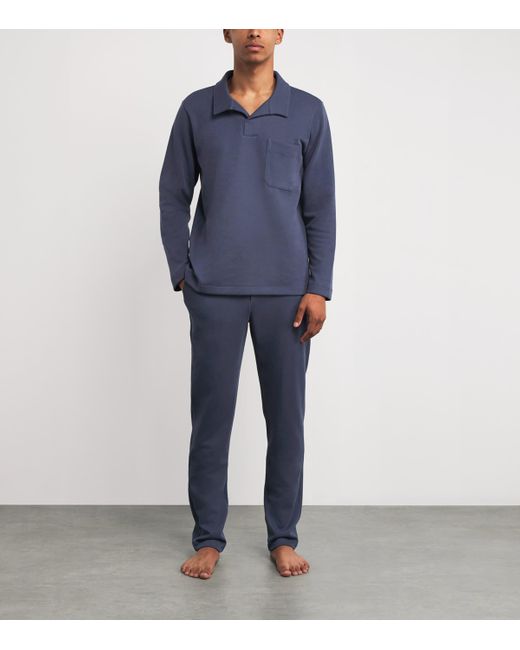 Hanro Blue Stretch-Cotton Travelwear Sweatshirt for men