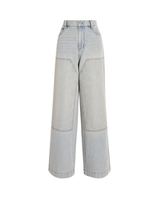 Sandro Gray Rhinestone-Embellished Straight Jeans