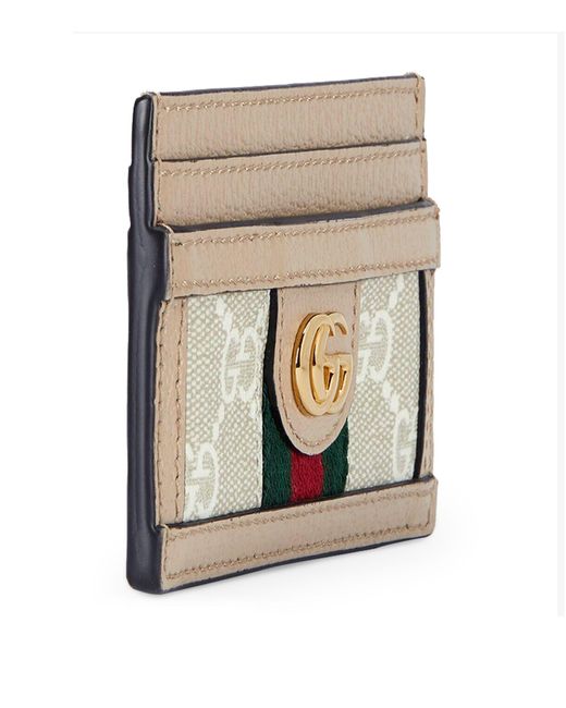 Gucci Metallic Leather-Gg Supreme Canvas Ophidia Card Holder