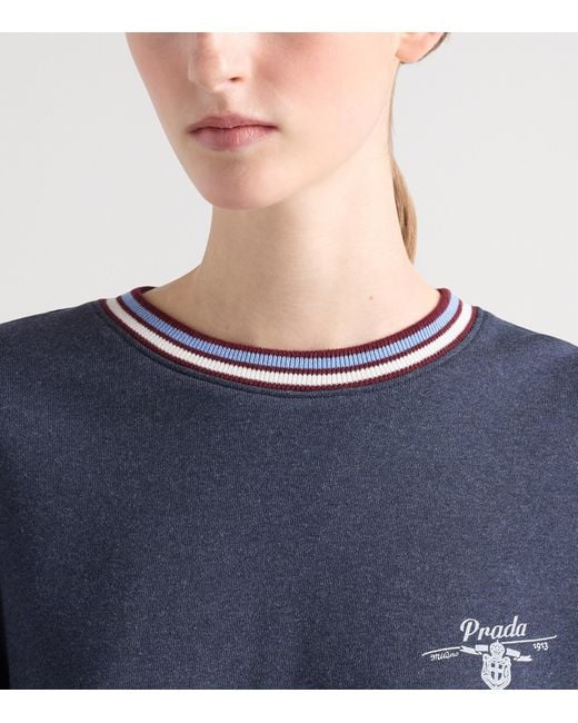 Prada Blue Cotton Fleece Logo Sweatshirt