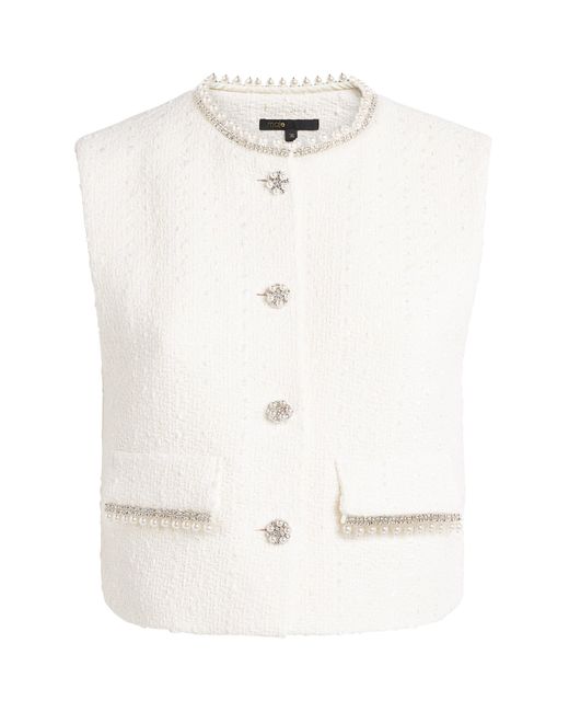 Maje White Tweed Jewel-Embellished Waistcoat