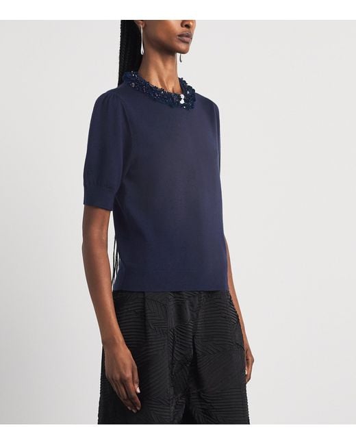 Ulla Johnson Blue Merino Wool Embellished T-Shirt
