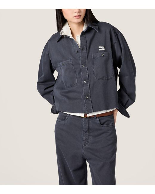 Miu Miu Blue Denim Distressed Logo Shirt