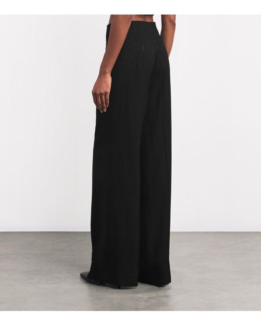 Sandro Black Sequin-Pinstripe Wide-Leg Trousers