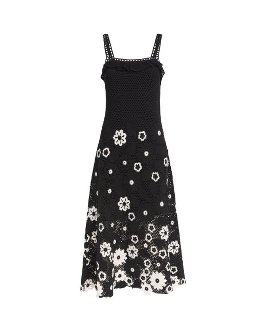 Maje Black Cotton Crochet Midi Dress