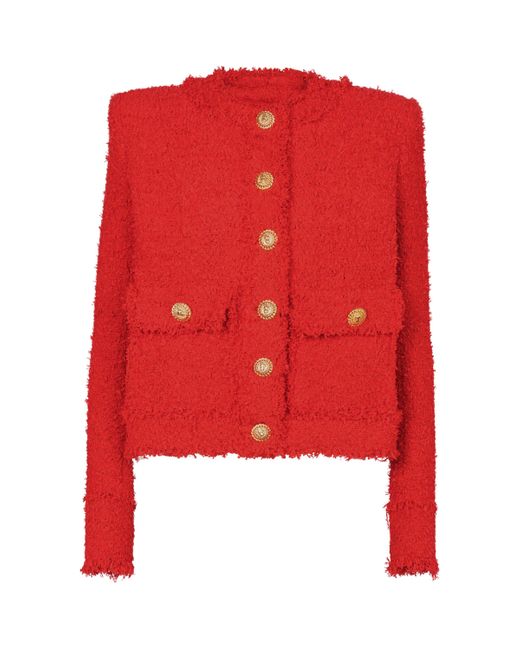 Balmain Red Tweed Cropped Jacket