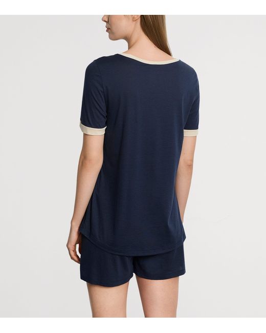 Hanro Blue Cotton-Blend Laura Pyjamas