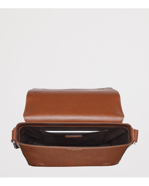Aspinal Brown Leather Reporter Messenger Bag for men