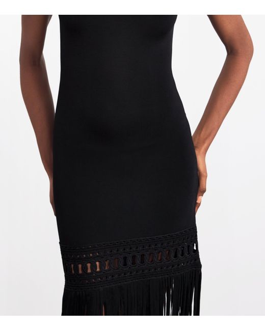 Sandro Black Fringed Bodycon Midi Dress