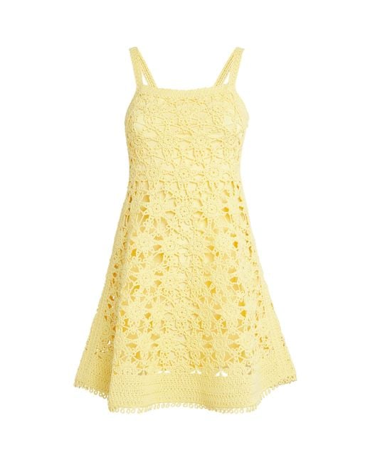 Maje Yellow Cotton Crochet Mini Dress