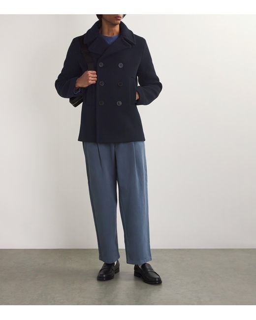 Sandro Blue Wool-Blend Peacoat for men