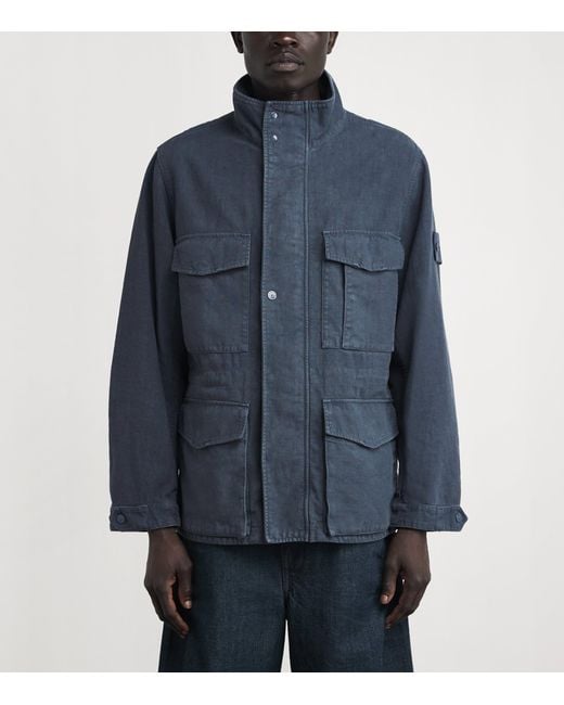 Stone Island Blue Linen-Blend Ghost Field Jacket for men