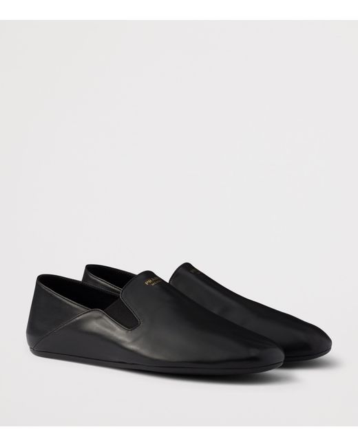 Prada Black Leather Logo Loafers for men