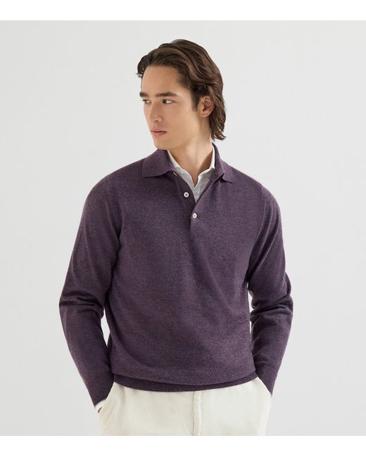 Brunello Cucinelli Purple Cashmere Polo Sweater for men