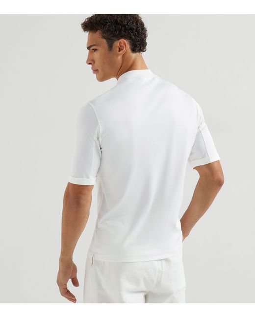 Brunello Cucinelli White Cotton High-Neck T-Shirt for men