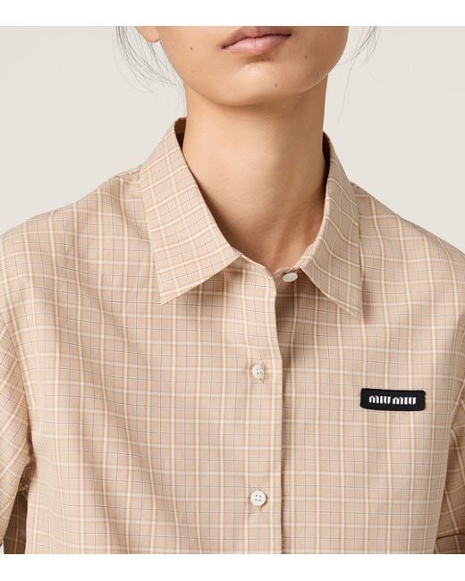 Miu Miu Natural Cotton Poplin Check Oversized Shirt